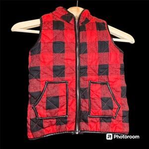 Girls Buffalo Cotton Plaid Quilted Vest Cute Puff Lined Gilet Size S